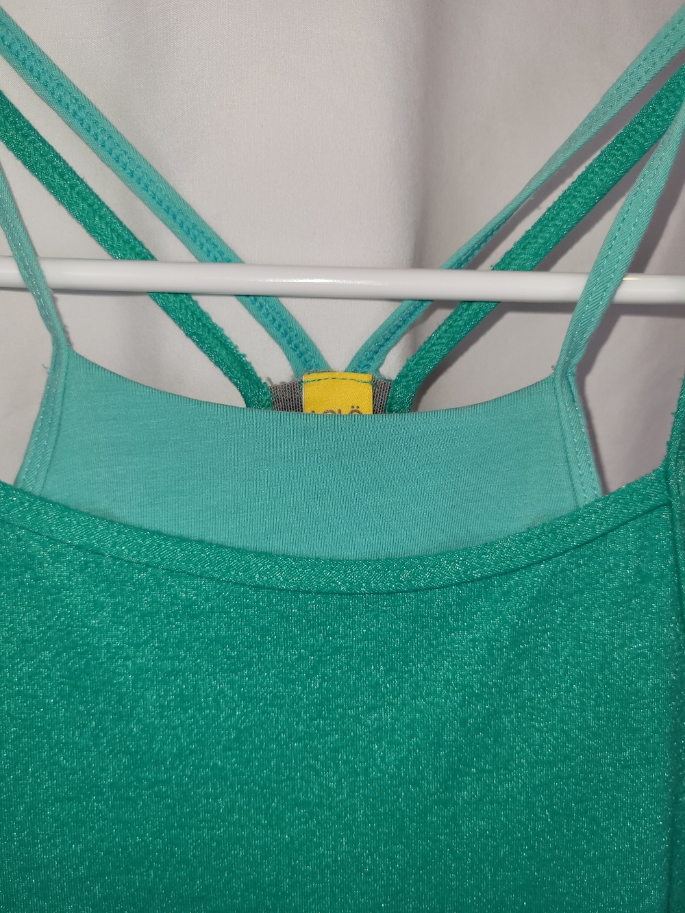 Lolë Emerald Green Glitter Strappy Tank Top Asymmetrical Hem XS - Picture 4 of 13
